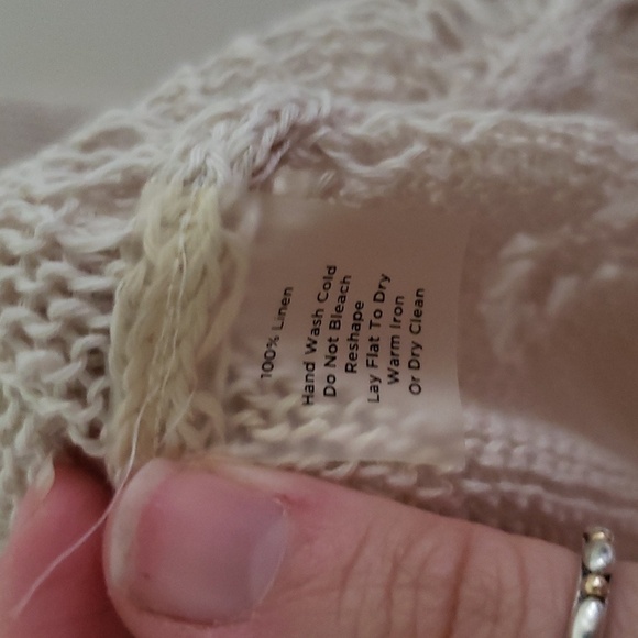 Talbot's linen crochet sweater, cream, crochet lace neck hem, summer sweater - Picture 5 of 7